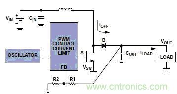 升壓調(diào)節(jié)器集成振蕩器、PWM控制環(huán)路和開關(guān)FET