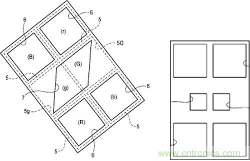左：新型傳感器的相位差檢測單元結構，右：富士現有混合式傳感器的相位差檢測單元結構
