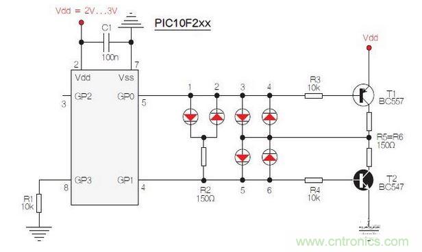 測試選擇PIC10F200，固件以兩個獨立、簡單的匯編程序源代碼的方式提供。