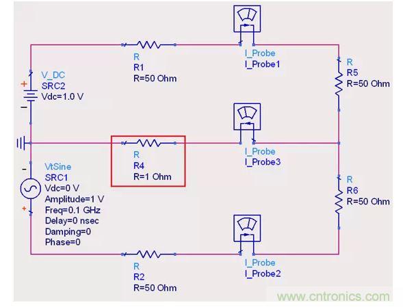 【導讀】說實話，這個問題也對高速先生造成了困擾。一直都會有人問回流的交疊是否會造成信號之間的干擾，比如平面的上下走線重疊，回流路徑一樣時。通常會有這么幾種回答！  1.趨膚效應導致電流并沒有相交；  但是在1.2mil的銅厚的情況下，10MHz以上的信號才會出現明顯的趨膚效應。看來這個解釋并不合理。  2.信號在介質中傳遞，電磁場的耦合才會造成串擾；  這個說法沒錯，但是還是不能解開心中對電流走在同一條路徑上時，會不會造成相互之間干擾的問題。  讓我們來做以下實驗，搭建一個拓撲如圖1所示： 1 圖1  環路1由一個DC1.0V供電，表示我們的受干擾線，電流表1測量路徑1上的電流。  環路2由一個100MHz的AC1.0V供電，表示我們的干擾源，電流表2測量路徑2上的電流。  電流表3測量回流路徑上的電流。  這樣一個結構，得到的結果是如何呢？如圖2所示： 2 圖2  可以看到，我們的被干擾源就是一個干凈的直線，雖然環路1和環路2在回流路徑上電流交疊，但是他們相互之間并不影響。其實這不就是基爾霍夫定律嗎。  有人會試圖從電磁場的角度來否定基爾霍夫定律在這里的正確性，&ldquo;回流路徑也會產生電磁場，這些電磁場會與其他的回流路徑相互影響&rdquo;。但事實上是，回流路徑與回流路徑之間是沒有耦合途徑的，他們在同一個平面上，沒有容性耦合，也沒有感性耦合。  那么是否回流就不會影響我們的信號質量了呢？當然是會影響的。  其實在圖1的實驗中，筆者討了個巧，將地平面各個短路點之間的阻抗當成了0，但實際上，地平面的各個不同的點之間是有轉移阻抗的。讓我們模擬實際情況再看看圖3： 3 圖3  這時候我們假設我們的地平面是有1&Omega;電阻的。（當然這是為了實驗效果，實際上地平面阻抗并不會有這么大），結果如圖4： 4 圖4  是的，干擾出現了。這個干擾并不是來自于回流路徑之間的電流耦合，而是來自于我們地平面本身由于有轉移阻抗的存在，導致回流流經地平面時，造成地平面并不是一個完美的0電平。  回流就是這樣干擾我們的信號的，也就是我們所說的地彈。