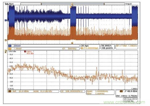 使用示波器模擬通道上的無源探針找出與射頻關聯(lián)的信號。