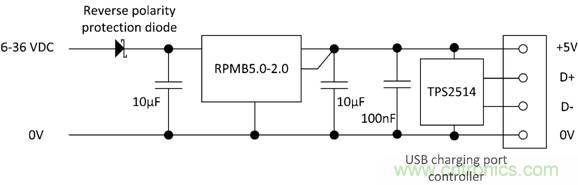 使用RECOM DC/DC轉換器作為USB充電器 使用RECOM DC/DC轉換器作為USB充電器