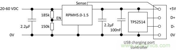 使用RECOM DC/DC轉換器作為USB充電器 使用RECOM DC/DC轉換器作為USB充電器