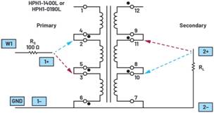 材料 ? ADALM2000主動學習模塊 ? 無焊試驗板和跳線套件 ? 一臺HPH1-1400L 6繞組變壓器 ? 一臺HPH1-0190L 6繞組變壓器 ? 兩個100 Ω電阻 說明 在無焊試驗板上構建圖2所示的電路。需要使用此設置來測量初級/次級匝數比為1:1的三種不同配置下,兩個變壓器型號各自的頻率響應。兩個紅色箭頭表示在初級和次級使用同一個線圈的配置中連接源電阻和負載電阻的位置。藍色箭頭對應的是在初級和次級使用兩個串聯線圈的配置。綠色箭頭對應的是在初級和次級使用三個串聯線圈的配置。 材料 ? ADALM2000主動學習模塊 ? 無焊試驗板和跳線套件 ? 一臺HPH1-1400L 6繞組變壓器 ? 一臺HPH1-0190L 6繞組變壓器 ? 兩個100 Ω電阻 說明 在無焊試驗板上構建圖2所示的電路。需要使用此設置來測量初級/次級匝數比為1:1的三種不同配置下,兩個變壓器型號各自的頻率響應。兩個紅色箭頭表示在初級和次級使用同一個線圈的配置中連接源電阻和負載電阻的位置。藍色箭頭對應的是在初級和次級使用兩個串聯線圈的配置。綠色箭頭對應的是在初級和次級使用三個串聯線圈的配置。